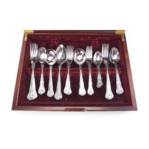 2292 - Six place mahogany canteen of stainless steel cutlery, 39cm wide