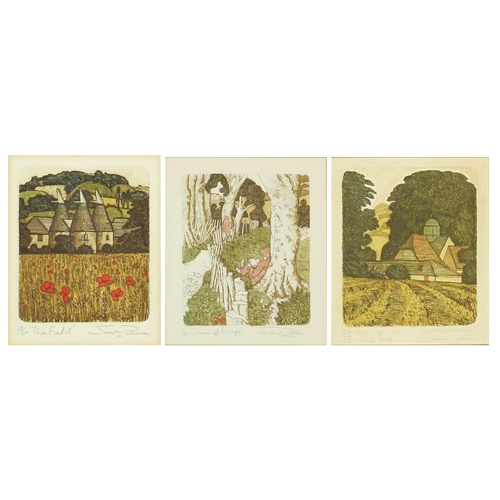 2323 - Simon Palmer - Three limited edition coloured engravings, The Time 58/75, The Field 28/100 and Seaso... 