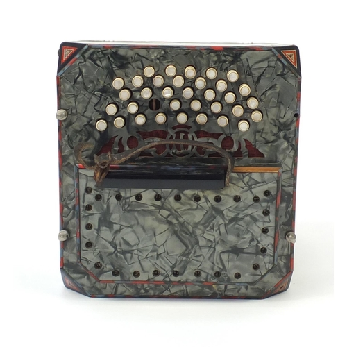 147 - 19th century German Bandonion concertina by Carl Friedrich Uhlig, with seventy two buttons, 36cm in ... 