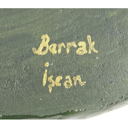 538 - Berrak Iscan, hand painted stone, signed to the reverse, 12cm wide