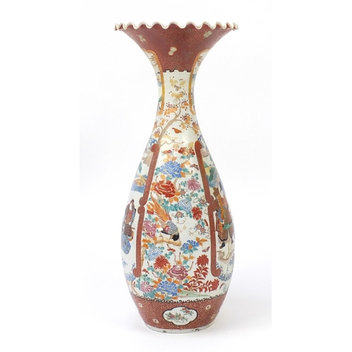 445 - Floor standing Japanese Arita porcelain vase, hand painted with warriors, birds of paradise and flow... 