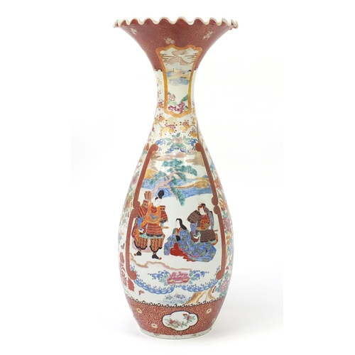 445 - Floor standing Japanese Arita porcelain vase, hand painted with warriors, birds of paradise and flow... 