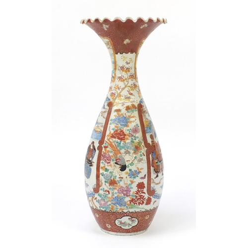 445 - Floor standing Japanese Arita porcelain vase, hand painted with warriors, birds of paradise and flow... 