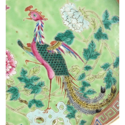 377 - Chinese Peranakan Type porcelain tray, hand painted with a phoenix amongst flowers, 26cm x 21.5cm
