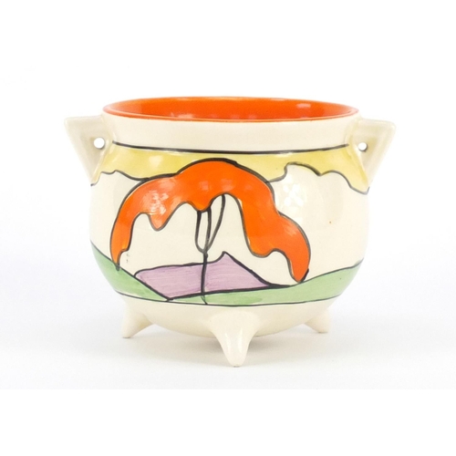 694 - Clarice Cliff Bizarre cauldron, hand painted in the Mountain pattern, factory marks to the base, 7cm... 