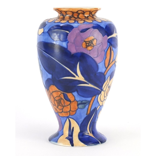 697 - Bursley Ware vase hand painted with stylised flowers by Charlotte Rhead, factory marks to the base, ... 