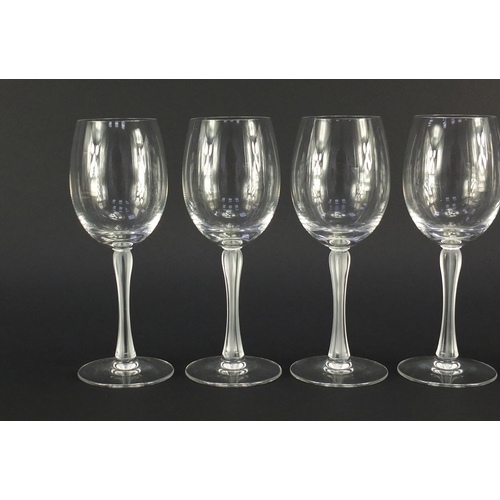 671 - Five Lalique Royal range crystal wine glasses with frosted stems, etched Lalique, 20cm high
