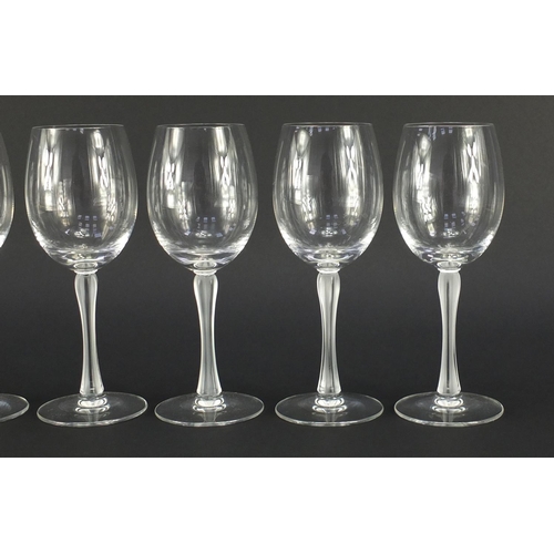 671 - Five Lalique Royal range crystal wine glasses with frosted stems, etched Lalique, 20cm high