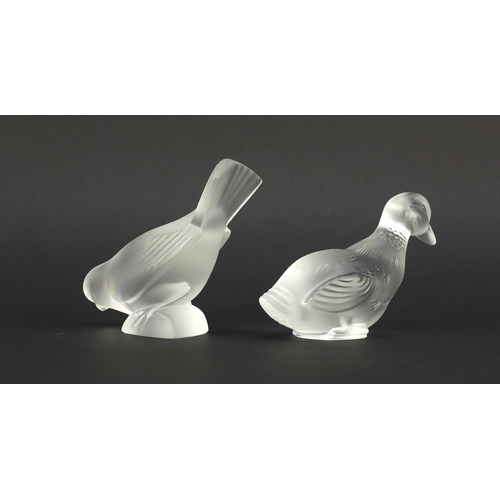 672 - Lalique frosted glass paperweight and a Baccarat frosted duck paperweight, marks to the base, the la... 
