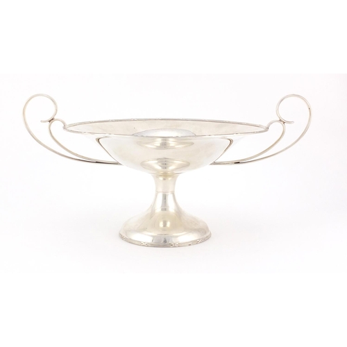 755 - Arts & Crafts silver twin handled pedestal dish by Mappin & Webb London 1919, 11.5cm high x 21cm in ... 