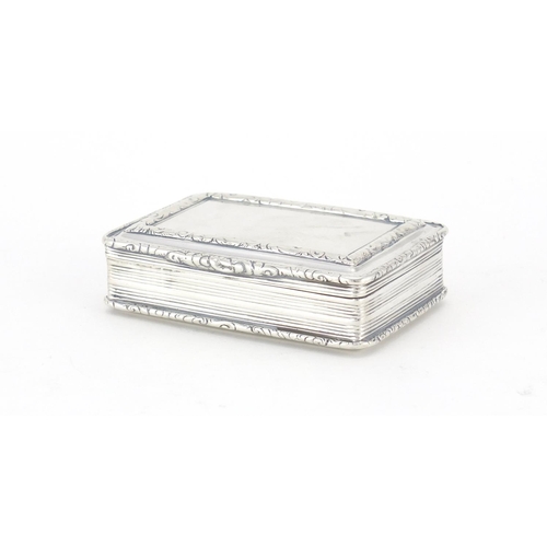 753 - Victorian rectangular silver snuff box with hinged lid and gilt interior by Nathaniel Mills, Birming... 