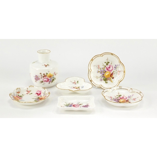 110 - Royal Crown Derby Derby Posies vase and five dishes, the vase, 10.5cm high