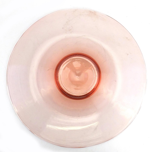 2383 - Large continental peach glass charger, 45.5cm in diameter