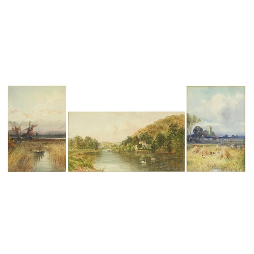 1240 - Three English watercolours comprising two by John Reginald Goodman and a river landscape by Walter D... 