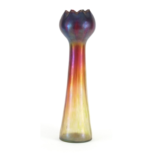 675 - Large iridescent glass vase, probably Loetz, 34.5cm high