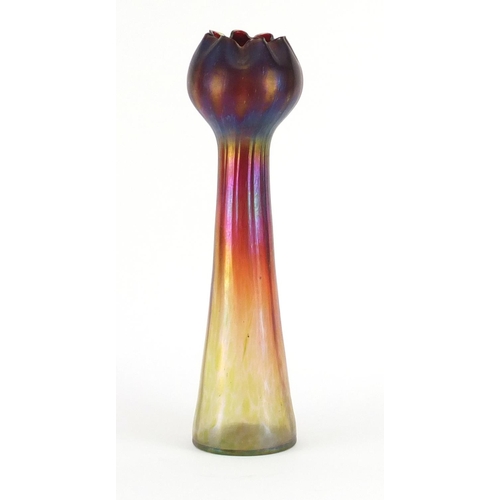 675 - Large iridescent glass vase, probably Loetz, 34.5cm high