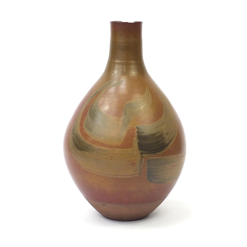 710 - Floor standing studio pottery vase by David Lloyd Jones, hand painted with stylised fonts, impressed... 