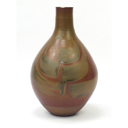 710 - Floor standing studio pottery vase by David Lloyd Jones, hand painted with stylised fonts, impressed... 