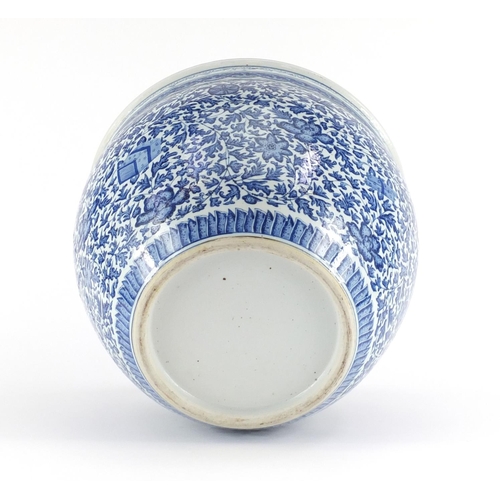 339 - Chinese blue and white porcelain jardinière, finely hand painted with daoist emblems amongst flower ... 