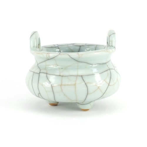 416 - Chinese Ge Kiln celadon censor with twin handles, 10cm high