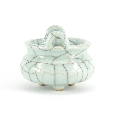 416 - Chinese Ge Kiln celadon censor with twin handles, 10cm high