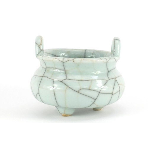 416 - Chinese Ge Kiln celadon censor with twin handles, 10cm high