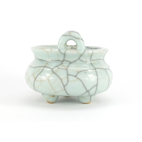 416 - Chinese Ge Kiln celadon censor with twin handles, 10cm high