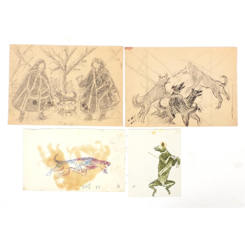1024 - Marie Borobieff Marevna - Collection of studio works, predominantly of dogs, ink, pencil and waterco... 