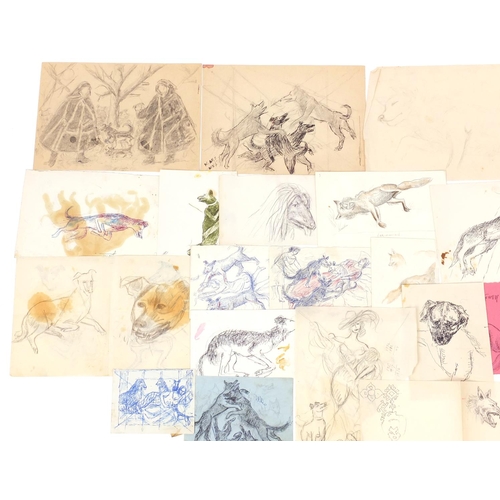 1024 - Marie Borobieff Marevna - Collection of studio works, predominantly of dogs, ink, pencil and waterco... 