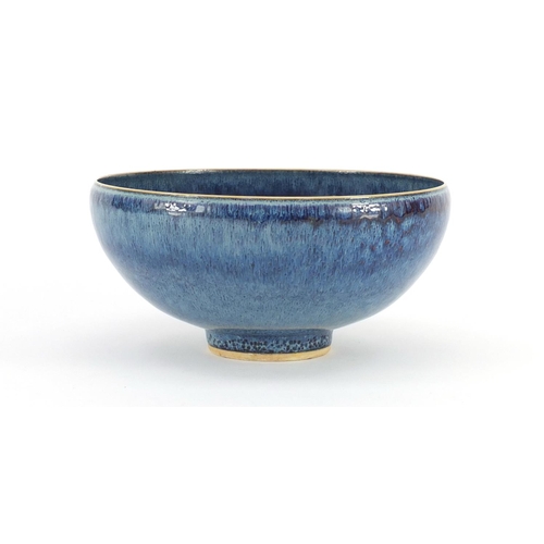 430 - Chinese blue purple glazed porcelain bowl, six figure character marks to the base, 16cm in diameter