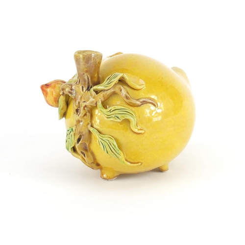 424 - Chinese porcelain yellow glazed peach water dropper, 10cm in length