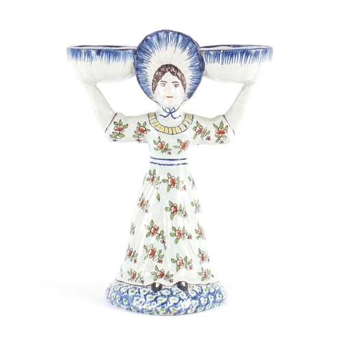 634 - 19th century French faience double figural salt by Charles Fournaintraux-Courquin, painted marks to ... 