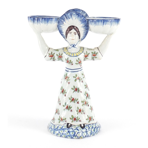 634 - 19th century French faience double figural salt by Charles Fournaintraux-Courquin, painted marks to ... 