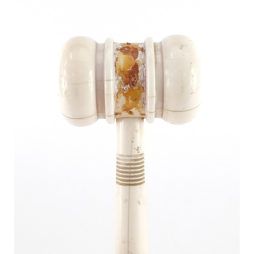105 - Masonic interest carved ivory gavel, 14cm in length