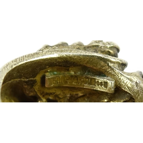 860 - Austrian 800 silver modernist mermaid ring by Eric De Kolb, size N, 22.4g