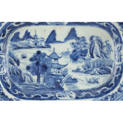 352 - Chinese blue and white porcelain including a dish, hand painted with a river landscape and a baluste... 