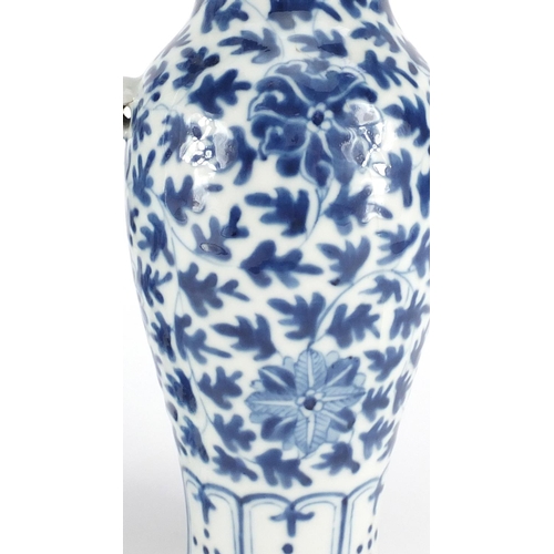 346 - Two Chinese blue and white porcelain vases comprising a Gu vase hand painted with dragons and a balu... 