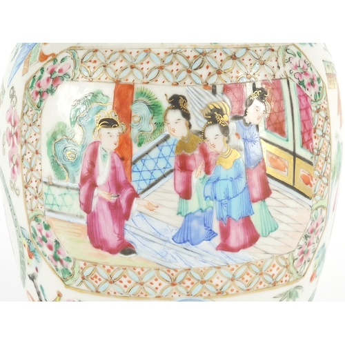 376 - Chinese porcelain Canton vase and cover, finely hand painted in the famille rose palette with panels... 