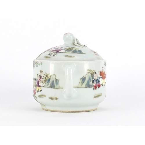 375 - Chinese porcelain teapot, hand painted in the famille rose palette with a mother and children playin... 