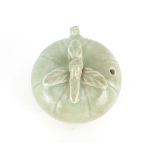 421 - Chinese porcelain celadon glazed water dropper in the form of a fruit, 6.5cm high