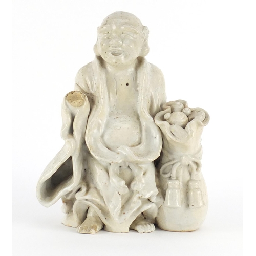 436 - Chinese Blanc de Chine porcelain figure of a  monk, 25cm high