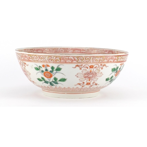 401 - Chinese porcelain bowl, hand painted with flowers, 25.5cm in diameter