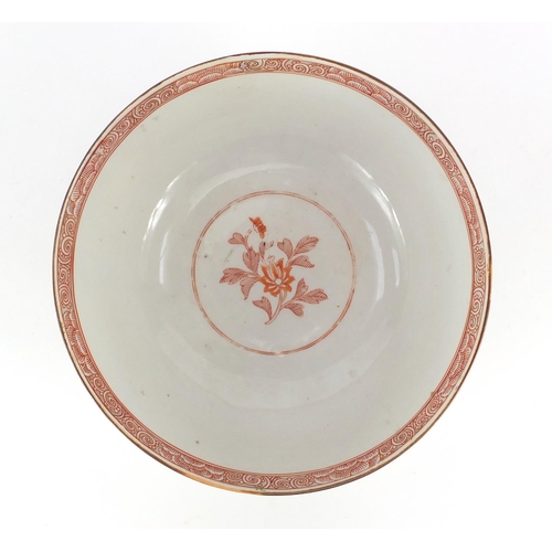 401 - Chinese porcelain bowl, hand painted with flowers, 25.5cm in diameter