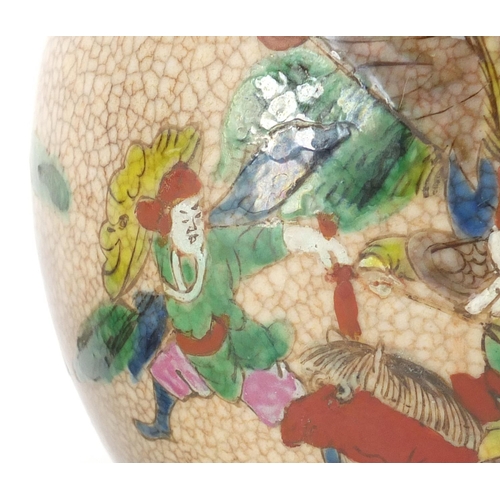 406 - Chinese ceramics including a ginger jar, hand painted in the famille verte palette with warriors and... 