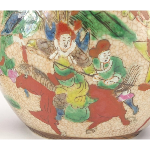 406 - Chinese ceramics including a ginger jar, hand painted in the famille verte palette with warriors and... 