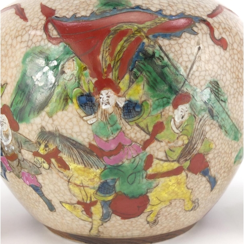 406 - Chinese ceramics including a ginger jar, hand painted in the famille verte palette with warriors and... 