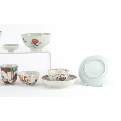 412 - Chinese porcelain including an Armorial bowl, famille rose tea bowls and saucers, the largest 14.5cm... 