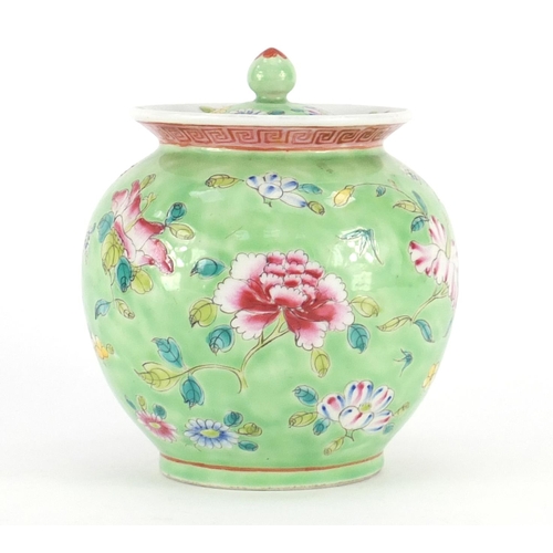 395 - Chinese porcelain lidded vase and cover, finely hand painted in the famille rose palette with flower... 