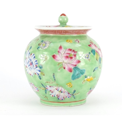 395 - Chinese porcelain lidded vase and cover, finely hand painted in the famille rose palette with flower... 