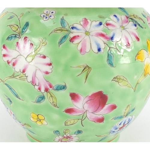 395 - Chinese porcelain lidded vase and cover, finely hand painted in the famille rose palette with flower... 